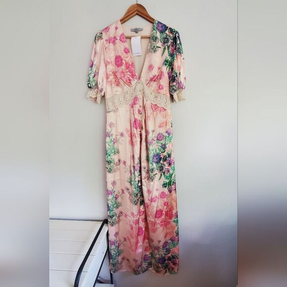 Hope & Ivy Maternity Floral Light Peach CutOut Balloon Sleeve Maxi Uk 14/  US 8 - Picture 2 of 11